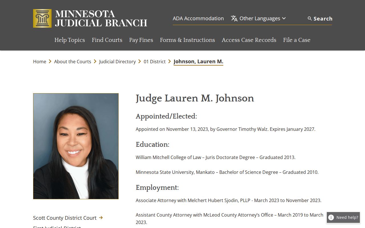 Belle Plaine court records First Judicial District officer information