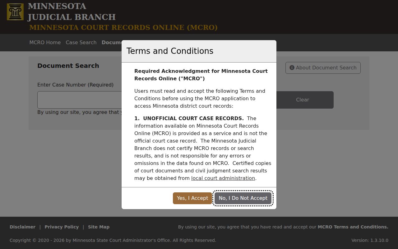 Scott County docket search MCRO Document Search form