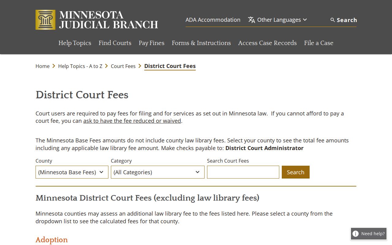 Scott County civil court docket certified-copy fee information