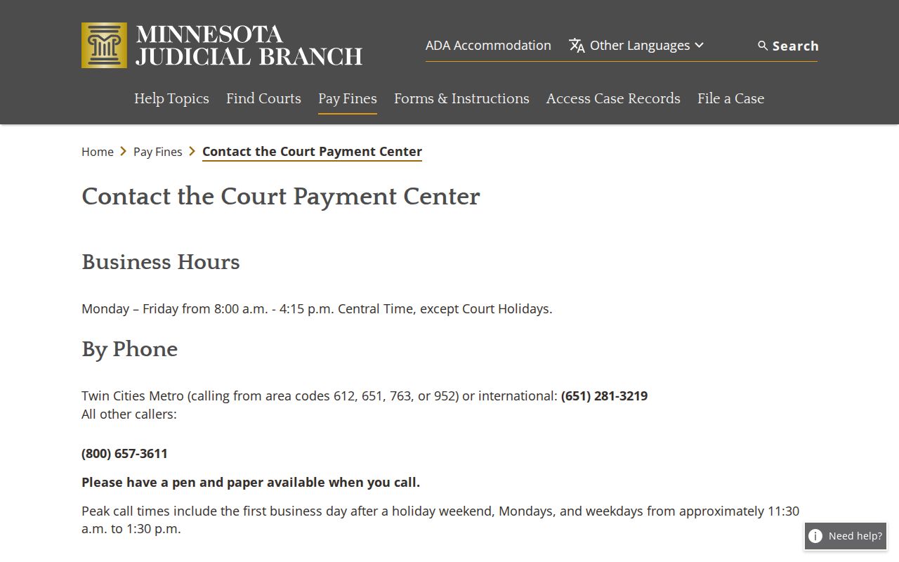 Scott County traffic court Court Payment Center contact information